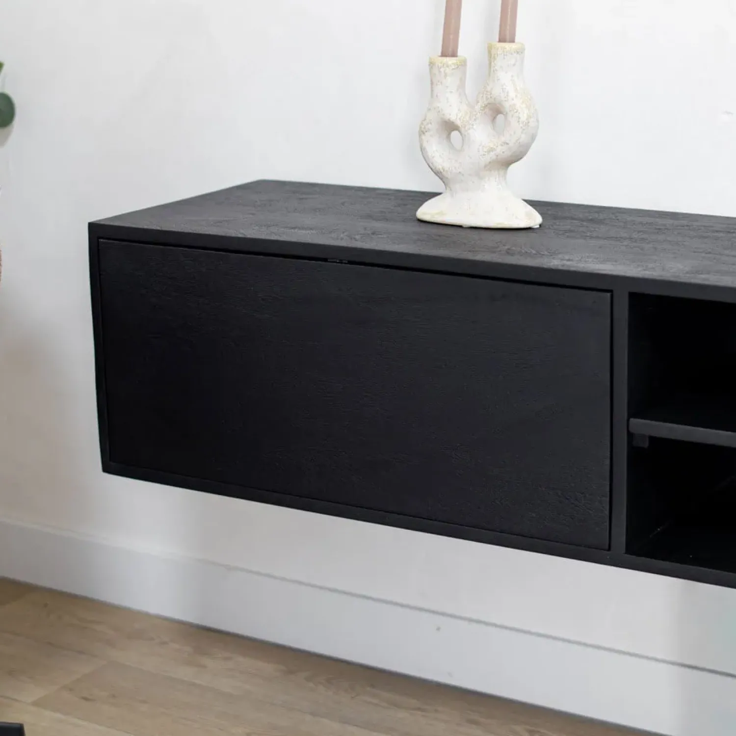 Vane Living Industriele Kasten|Tv Meubels|Sigge Zwevend Tv meubel zwart 200cm