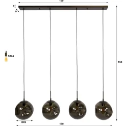 Kalfort Hanglampen|Glazen Hanglamp|Solaro 4-lichts Hanglamp Bruin glas
