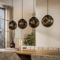 Kalfort Hanglampen|Glazen Hanglamp|Solaro 4-lichts Hanglamp Bruin glas