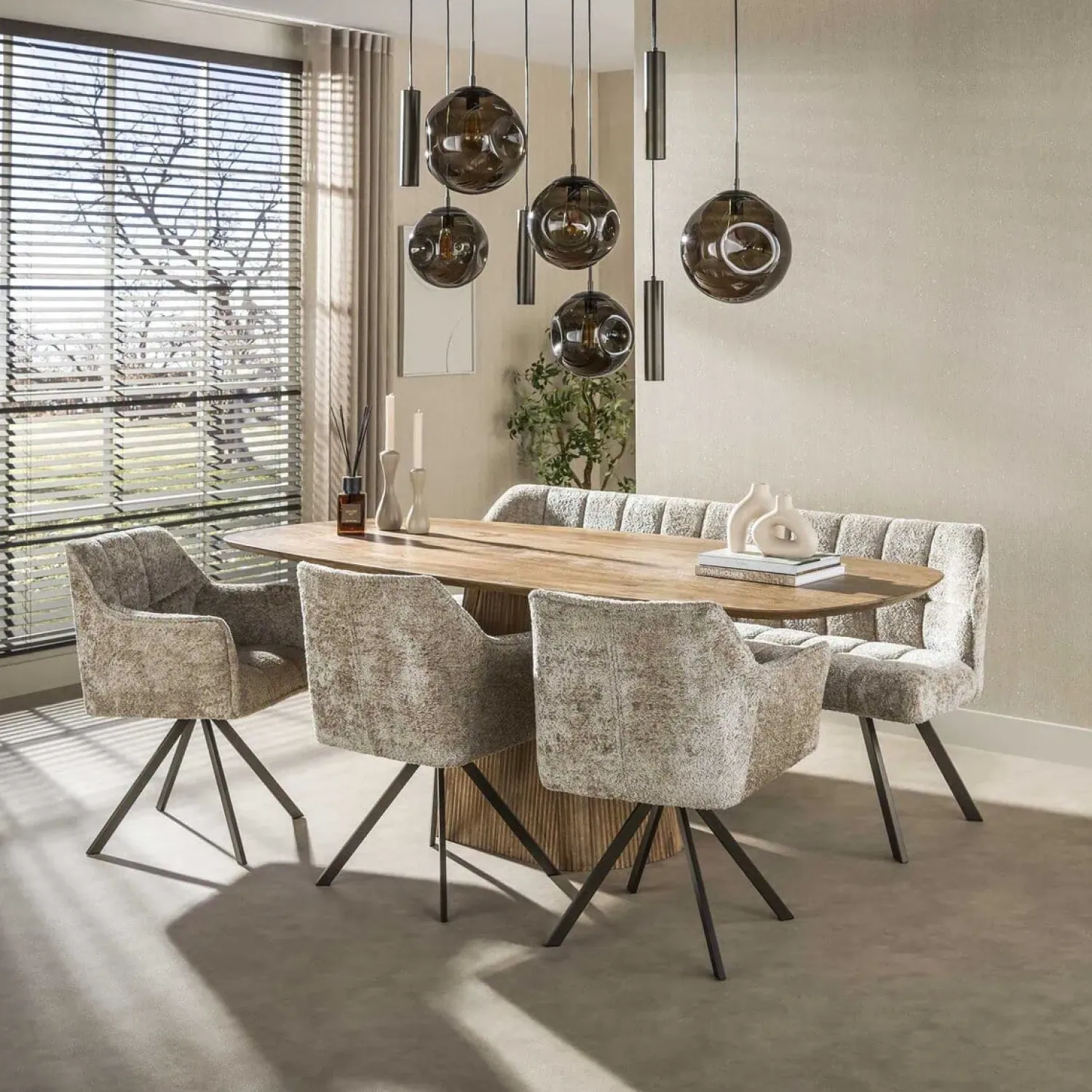 Kalfort Hanglampen|Glazen Hanglamp|Solaro 9-lichts Hanglamp Bruin glas