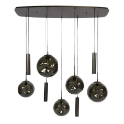 Kalfort Hanglampen|Glazen Hanglamp|Solaro 9-lichts Hanglamp Bruin glas