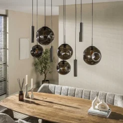 Kalfort Hanglampen|Glazen Hanglamp|Solaro 9-lichts Hanglamp Bruin glas