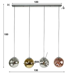 Kalfort Hanglampen|Glazen Hanglamp|Solaro 4-lichts Hanglamp industrieel