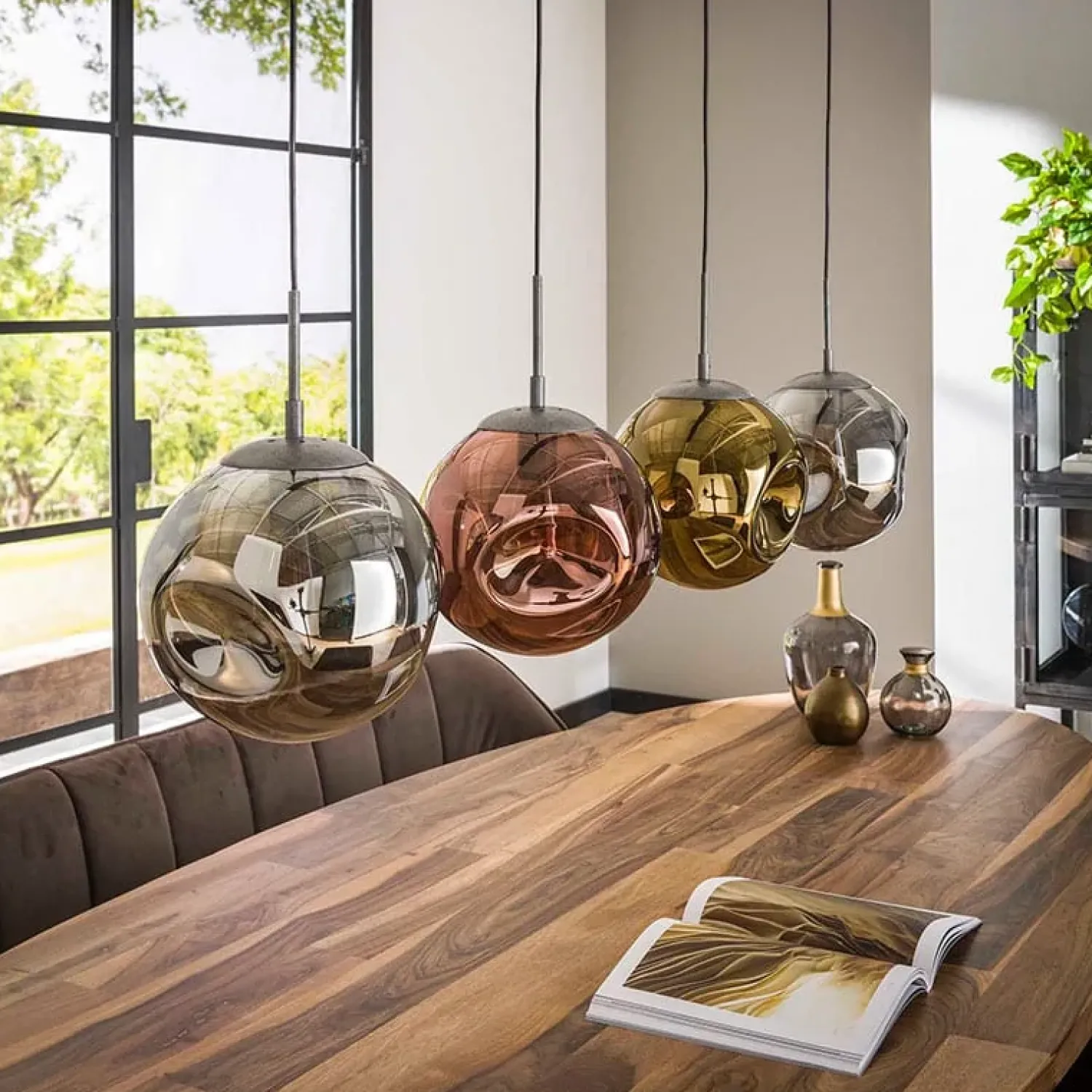 Kalfort Hanglampen|Glazen Hanglamp|Solaro 4-lichts Hanglamp industrieel