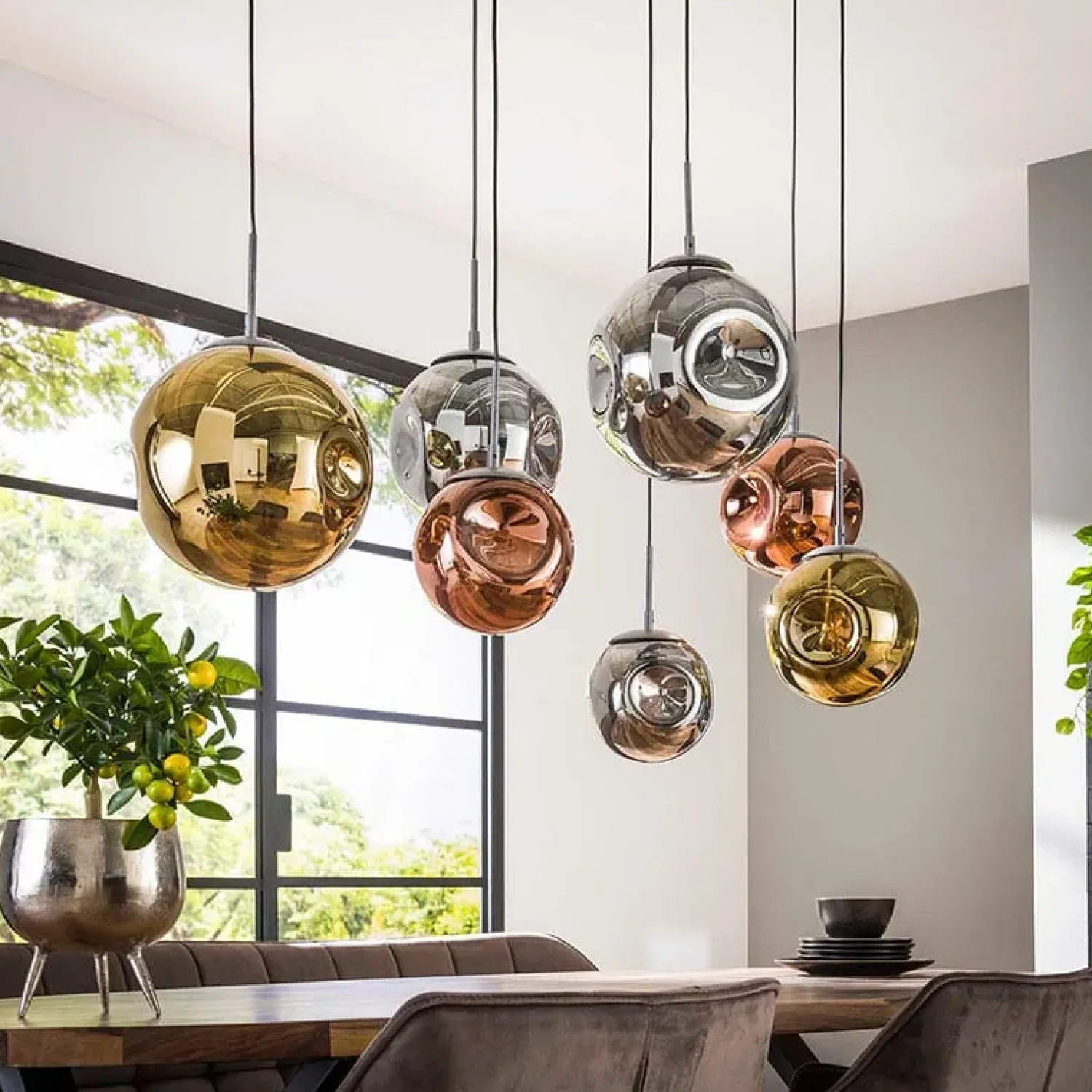 Kalfort Hanglampen|Glazen Hanglamp|Solaro 7-lichts Hanglamp industrieel