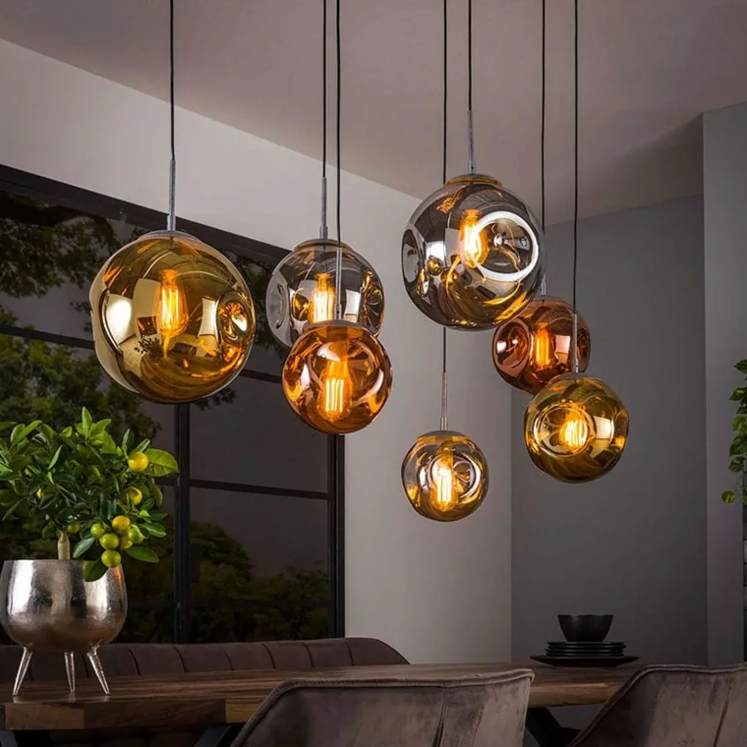 Kalfort Hanglampen|Glazen Hanglamp|Solaro 7-lichts Hanglamp industrieel