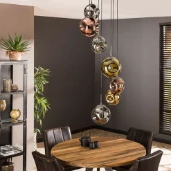 Kalfort Hanglampen|Glazen Hanglamp|Solaro 7-lichts Hanglamp rond getrapt industrieel