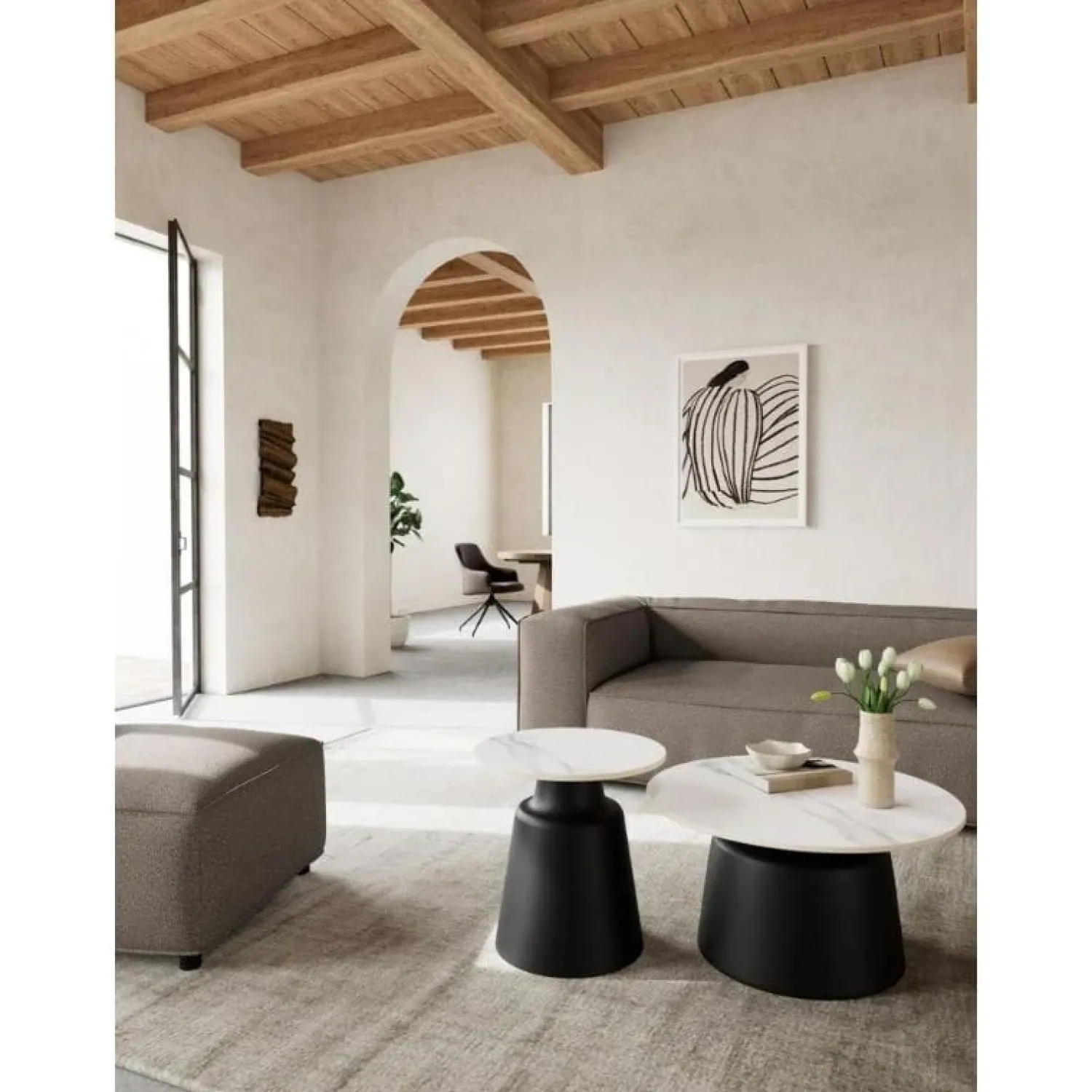 Nordhavn Salontafels|Solvani Salontafel laag Rond Keramiek Zwart-Wit 70cm
