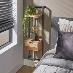Kalfort Nachtkastjes|Industriele Kasten|Sonic houten nachtkastje hoog met plank naturel