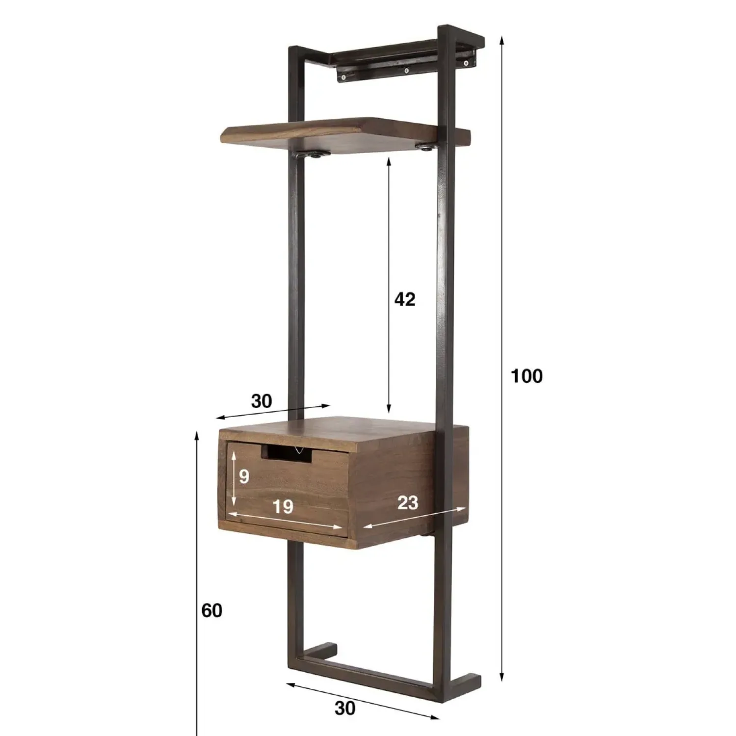 Kalfort Nachtkastjes|Industriele Kasten|Sonic Nachtkastje hoog met plankje Acaciahout bruin 30cm