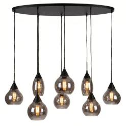Kalfort Hanglampen|Glazen Hanglamp|Spix Hanglamp 8-lichts ovaal smoke glas