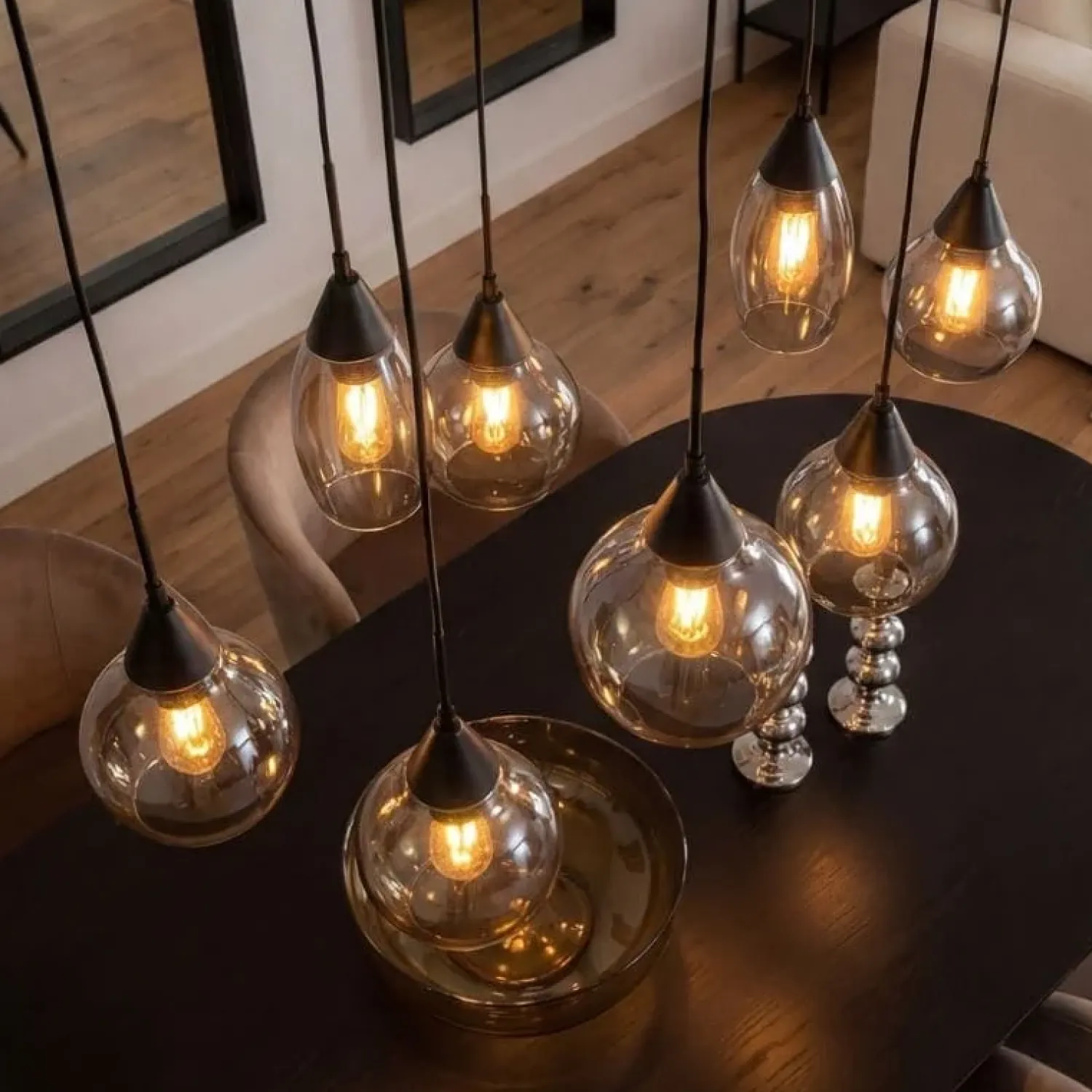 Kalfort Hanglampen|Glazen Hanglamp|Spix Hanglamp 8-lichts ovaal smoke glas