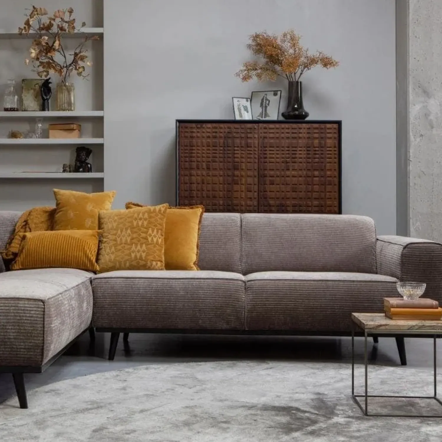 WOOOD Hoekbanken|Statement Hoekbank Links Ribstof Taupe
