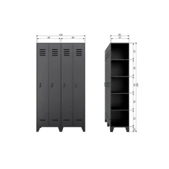 WOOOD Lockerkasten|Industriele Kasten|Stijn Lockerkast 2-Deurs Zwart 103cm