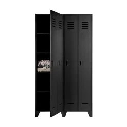 WOOOD Lockerkasten|Industriele Kasten|Stijn Lockerkast 2-Deurs Zwart 103cm