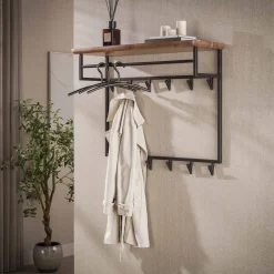 Kalfort Kapstokken|Stockton Kapstok hoog met stang 12 haken Bruin 100cm