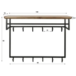 Kalfort Kapstokken|Stockton Kapstok hoog met stang 12 haken Bruin 100cm