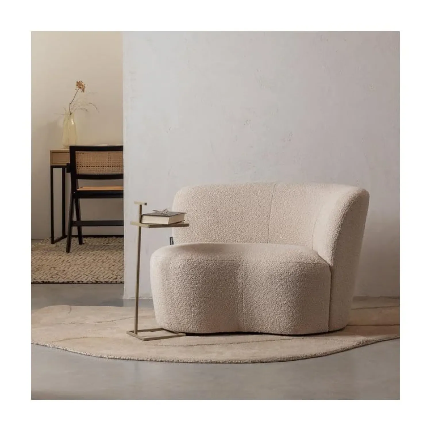 WOOOD Eetkamerbanken|Eetkamerbanken|Stone Bankje Rechts Boucle Creme 112cm