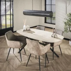 Kalfort Eettafels|Strato Eetkamertafel deens ovaal Travertin 180cm