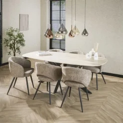 Kalfort Eettafels|Strato Eettafel deens ovaal Keramiek Travertin 215cm