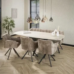 Kalfort Eettafels|Strato Eettafel deens ovaal Keramiek Travertin 215cm