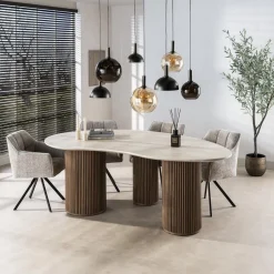 Kalfort Eettafels|Strato Eettafel niervormig Travertine 215cm