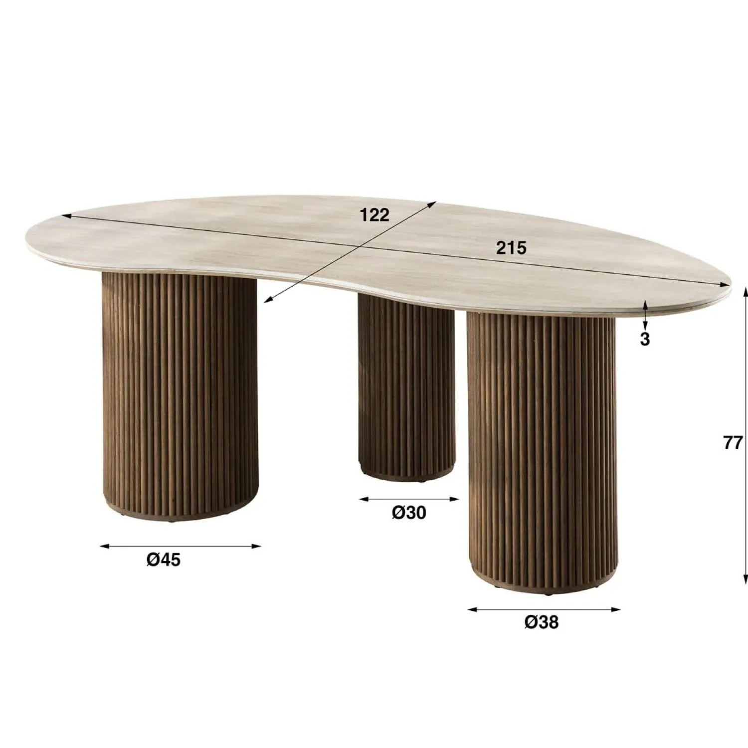 Kalfort Eettafels|Strato Eettafel niervormig Travertine 215cm