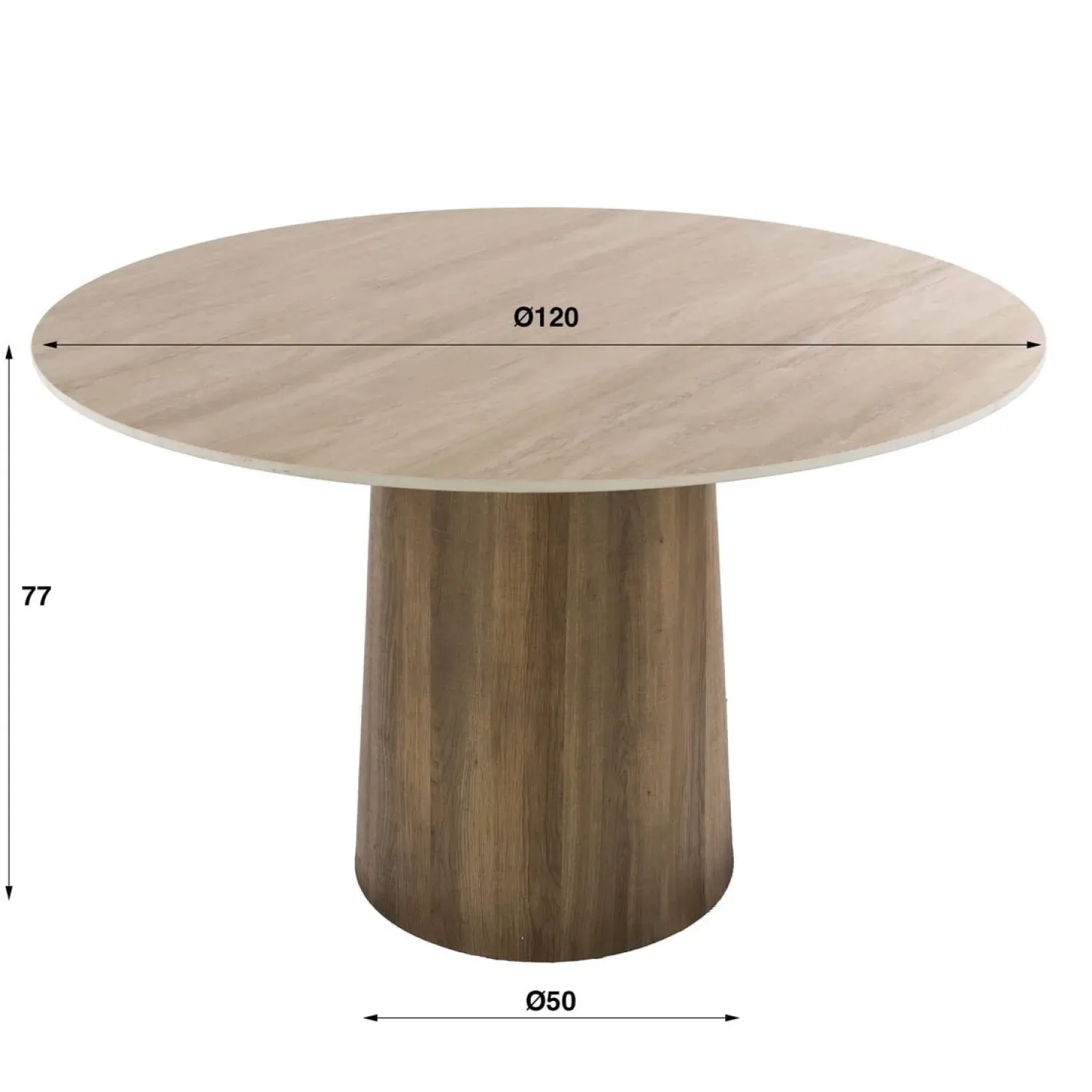 Kalfort Eettafels|Strato Eettafel Rond keramiek Travertin 120cm