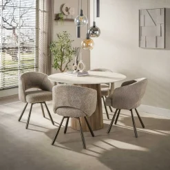 Kalfort Eettafels|Strato Eettafel Rond keramiek Travertin 120cm
