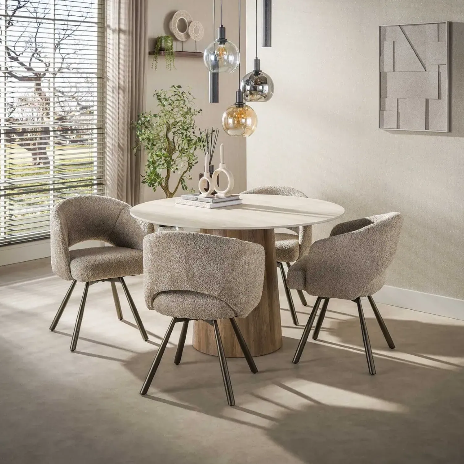 Kalfort Eettafels|Strato Eettafel Rond keramiek Travertin 120cm