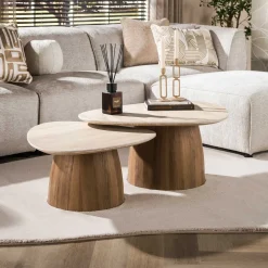 Kalfort Salontafels|Strato Salontafel driehoekig set van 2 Keramiek Travertin
