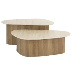 Kalfort Salontafels|Strato Salontafel set van 2 driehoekig Keramiek travertin