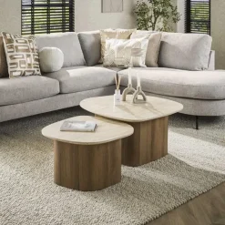 Kalfort Salontafels|Strato Salontafel set van 2 Keramiek Travertin