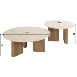 Kalfort Salontafels|Strato Salontafel set van 2 rond smalle poten Keramiek travertin