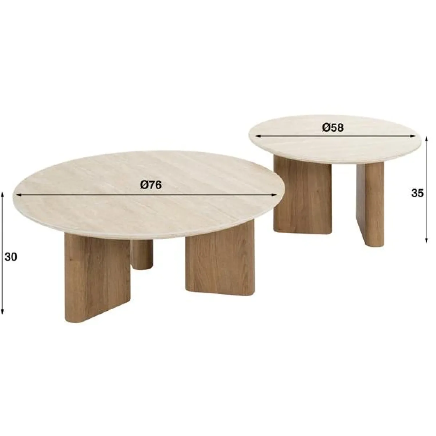 Kalfort Salontafels|Strato Salontafel set van 2 rond smalle poten Keramiek travertin