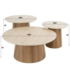 Kalfort Salontafels|Strato Salontafel set van 3 rond blok poten Keramiek travertin