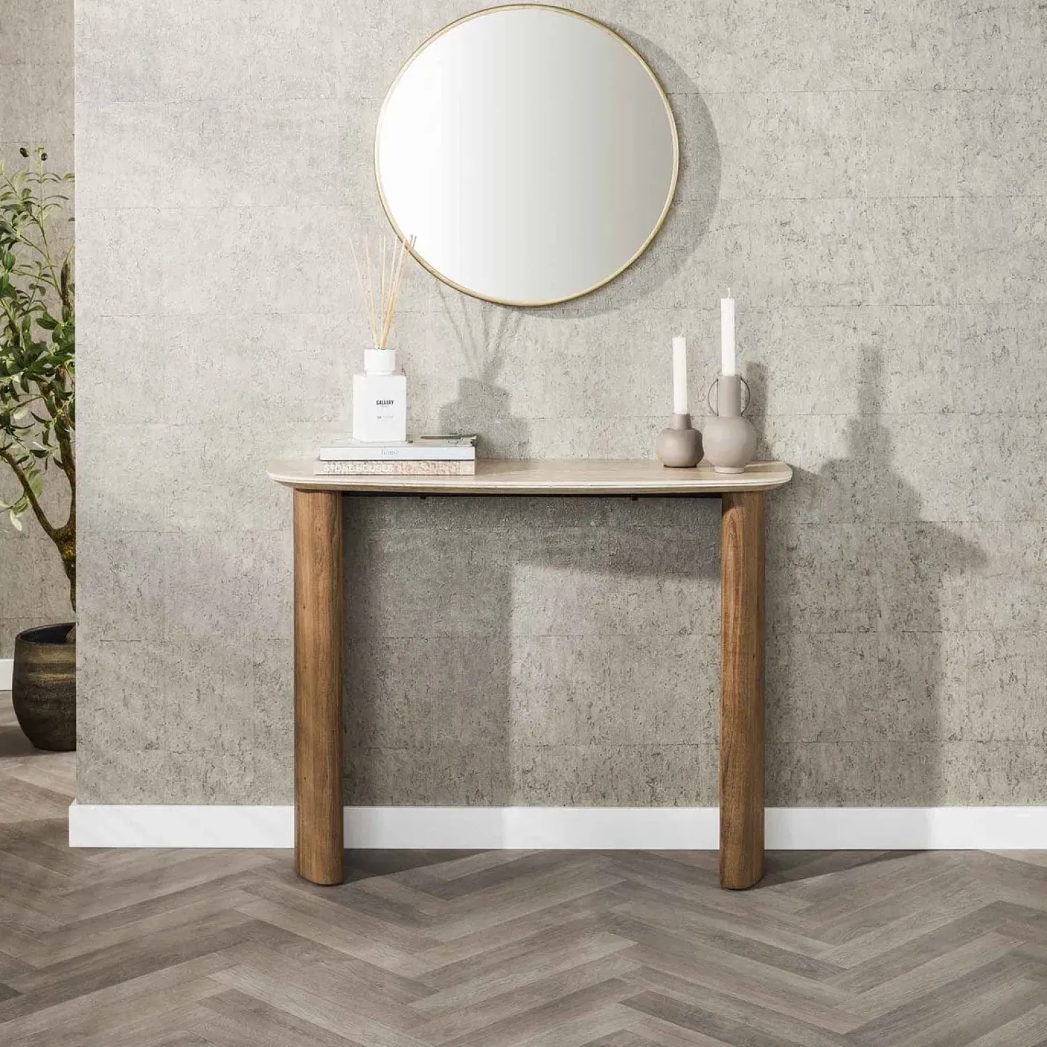 Kalfort Sidetables|Strato Sidetable/Kaptafel Keramiek travertin 100cm
