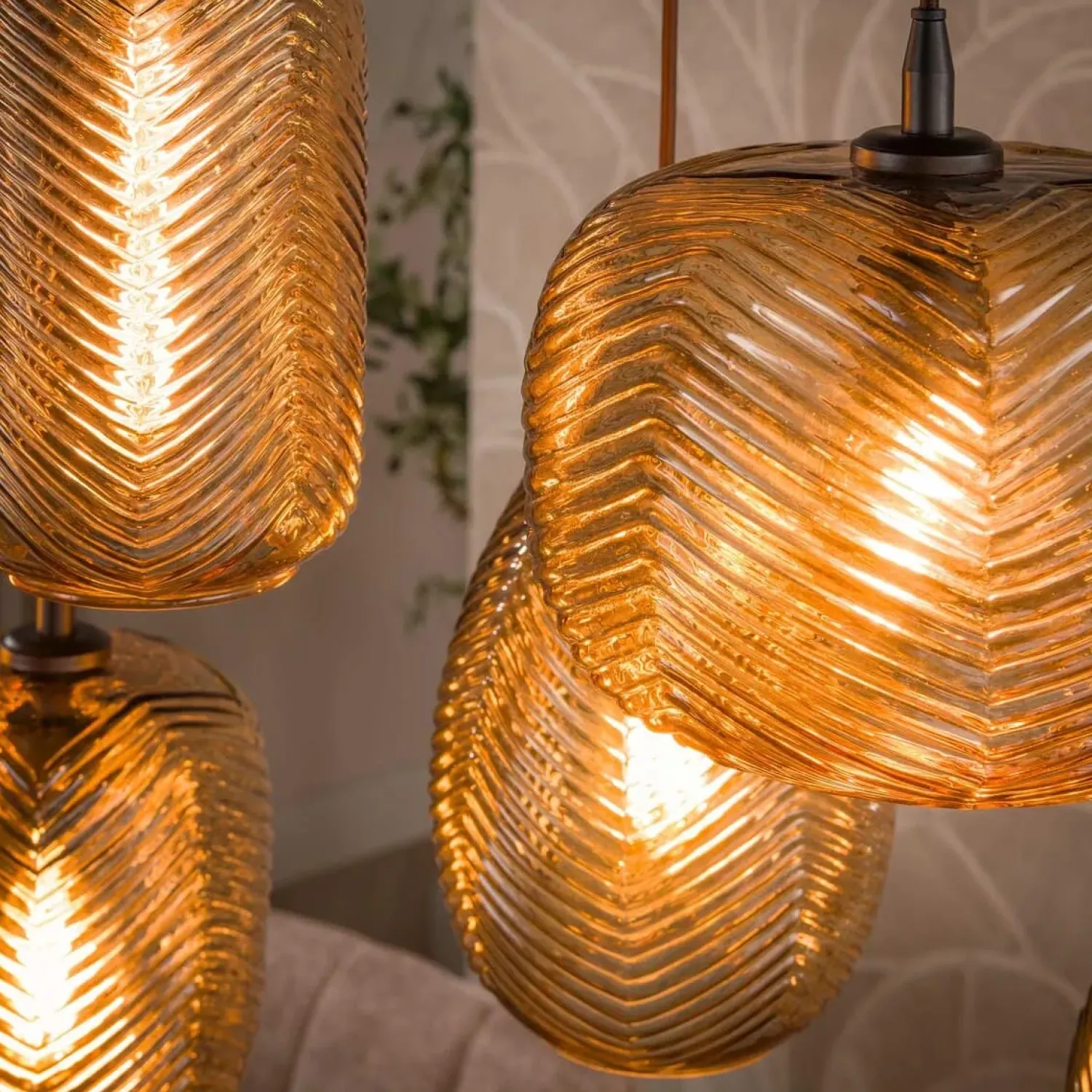 Kalfort Hanglampen|Glazen Hanglamp|Sully 7-lichts Hanglamp Smoke bruin glas