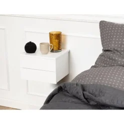 Nordhavn Nachtkastjes|Industriele Kasten|Svea zwevend Nachtkastje Wit 2 lade 37cm