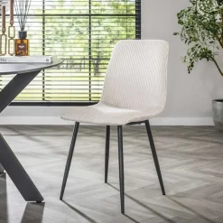 Kalfort Eetkamerstoelen|Swan Eetkamerstoel ribbelstof Gebroken wit