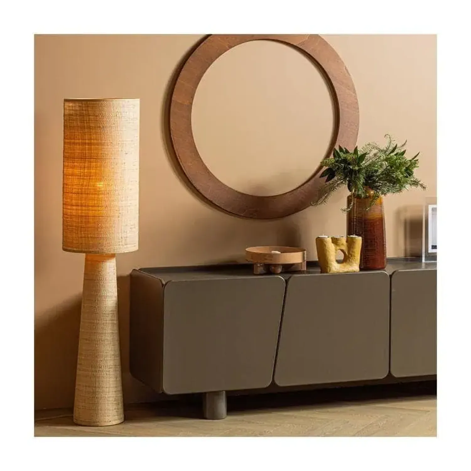 WOOOD Vloerlampen|Syro 1-lichts Vloerlamp Raffia 130cm