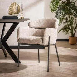 Kalfort Eetkamerstoelen|Tanda eetkamerstoel ronde rug Boucle kleur Zand