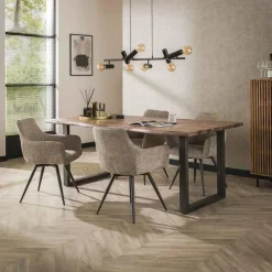 Kalfort Eetkamerstoelen|Tanraz Armstoel draaibaar Boucle zandkleur