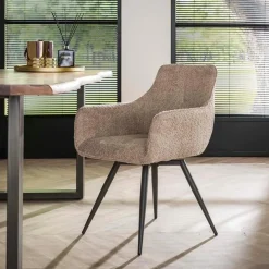 Kalfort Eetkamerstoelen|Tanraz Armstoel draaibaar Boucle zandkleur