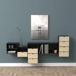 Nordhavn Nachtkastjes|Industriele Kasten|Temari Nachtkastje Zwart/Hout 30cm