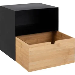 Nordhavn Nachtkastjes|Industriele Kasten|Temari Nachtkastje Zwart/Hout 30cm