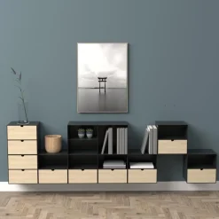 Nordhavn Nachtkastjes|Industriele Kasten|Temari Nachtkastje Zwart/Hout 30cm