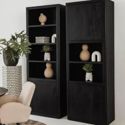 Tower living Wandkasten|Vakkenkasten|Tenna Boekenkast Zwart mangohout 80cm