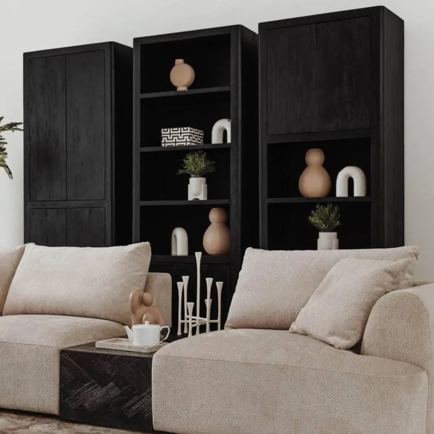 Tower living Wandkasten|Vakkenkasten|Tenna Vakkenkast Zwart mangohout 80cm