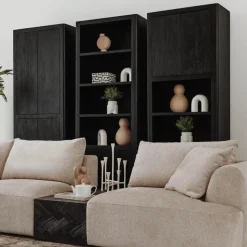 Tower living Wandkasten|Boekenkasten|Tenna Wandkast Zwart mangohout 80cm